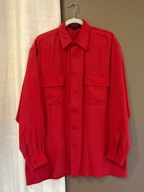 Tulliano Men's 100% Silk Red Long Sleeve Button Down Shirt, Size Medium